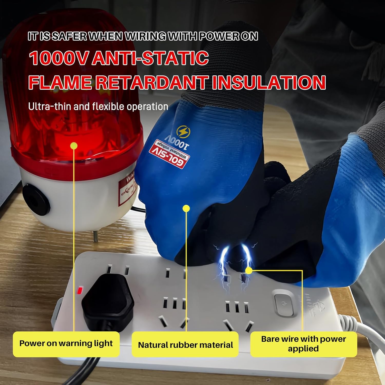 Electrician Gloves 1000V High Voltage,ASTM D120 Certified & Double Insulated Electrical Gloves,Rubber Safety Work Gloves (Blue,Large) - Image 8