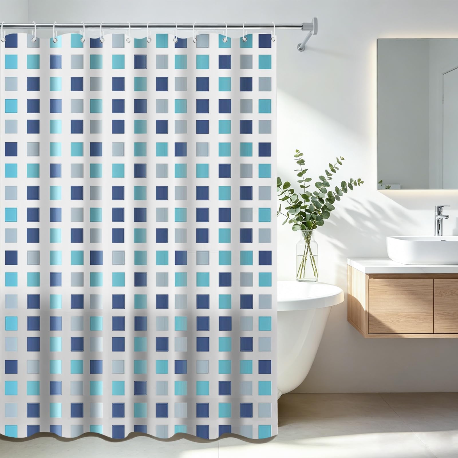 Whoiy PEVA Shower Curtain with Hooks, Anti Mould Resistant Shower Curtains for Bathroom, 3 Heavy Duty Magnets Weighted Bottom, 180x1800cm for Bathtub & Walk-in Showers