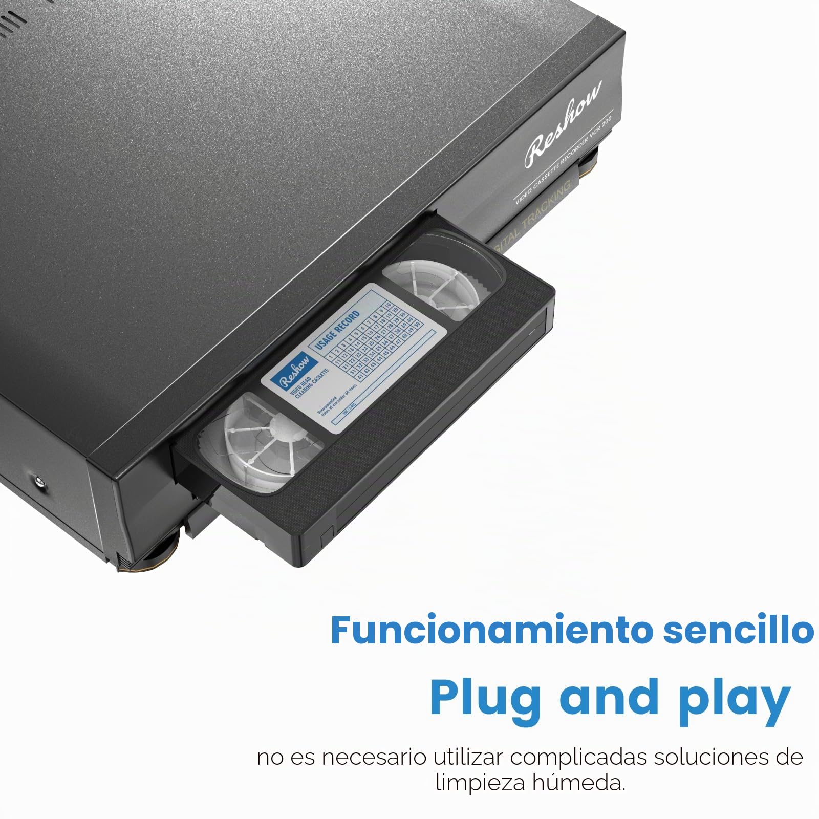 Reshow VCR Head Cleaner/VHS Head Cleaner – Limpiador de cabezal de reproductor VHS y VCR en seco, no requiere líquido
