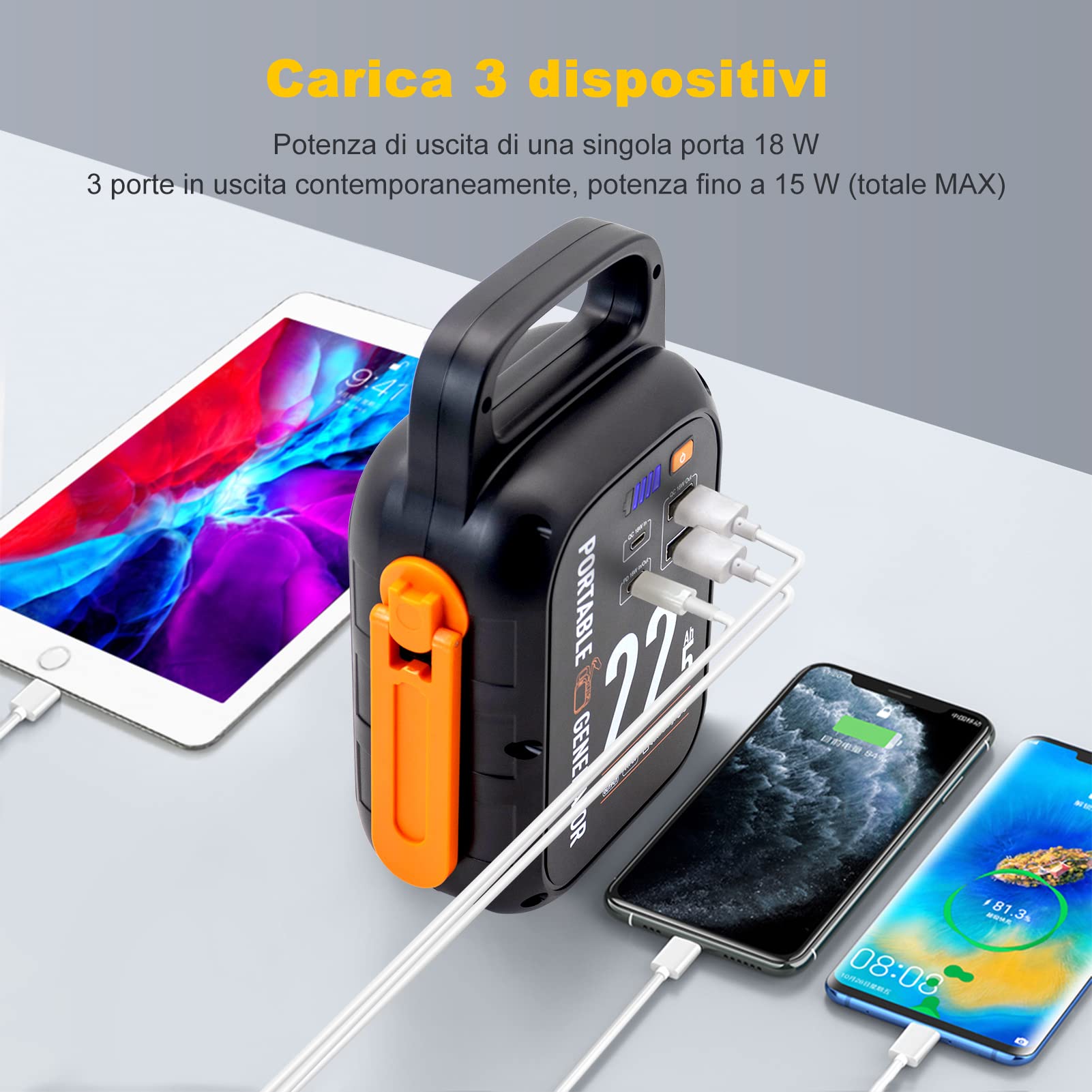 Manovella Powerbank 22500 mAh, 83.25 Wh 18 W USB e ricarica rapida TYPEC generatore LED ultra luminoso per l'alimentazione di emergenza del campeggio all'aperto