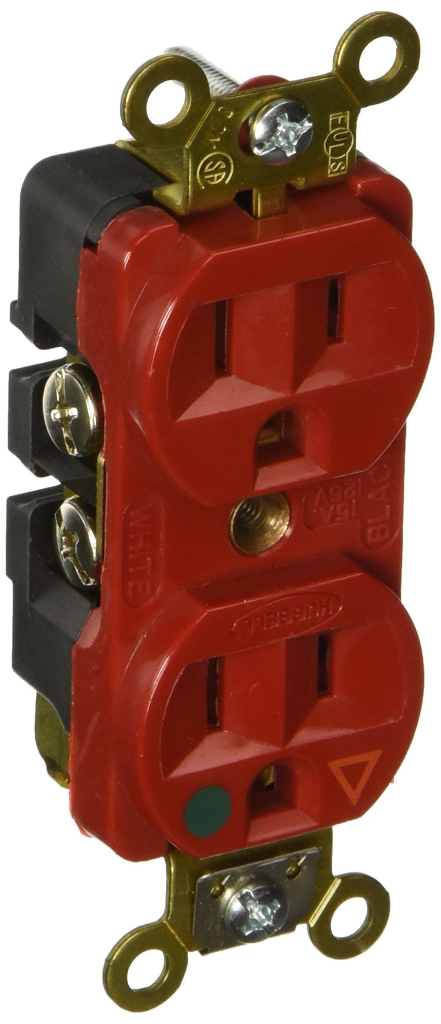 Hubbell Wiring Systems IG8200R SpikeShield HBL Extra Heavy Duty Hospital Grade Straight Blade Isolated Ground Duplex Receptacle, 125V, 15A, 0.5 HP, 2-Pole, 3-Wire, Red