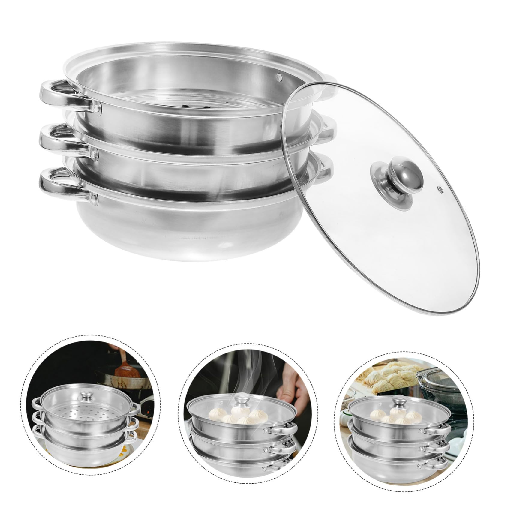 1 Set pentola multifunzionale a 2 livelli pentola a vapore cestello per Gnocchi per pentola a vapore strumento di cottura pentola di cottura in vetro induzione 28 cm
