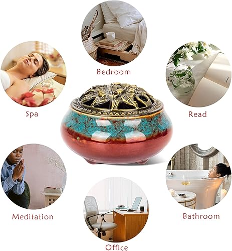 Miniatura 5 de BIVINAR Quemador de incienso, soporte de incienso de loto para conos, quemador de incienso para disco de carbón, resina, conos de salvia y palo