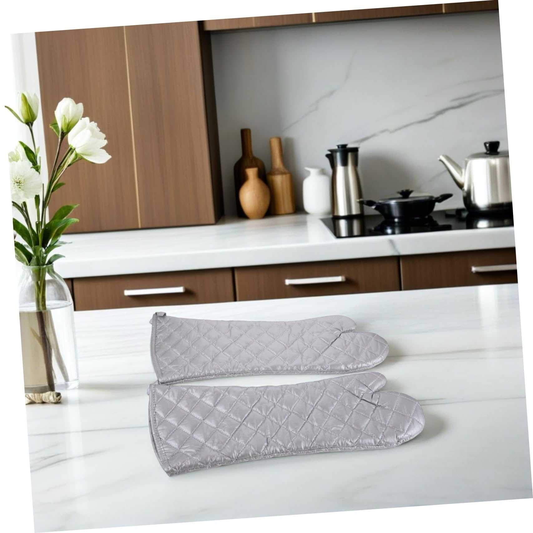 Toyvian Guantes Resistentes al Calor para Horno y Microondas Manoplas Ergonómicas y Flexibles para Cocinar Hornear y Barbacoa Protección Alta Temperatura para Manos de Plateadas Grandes