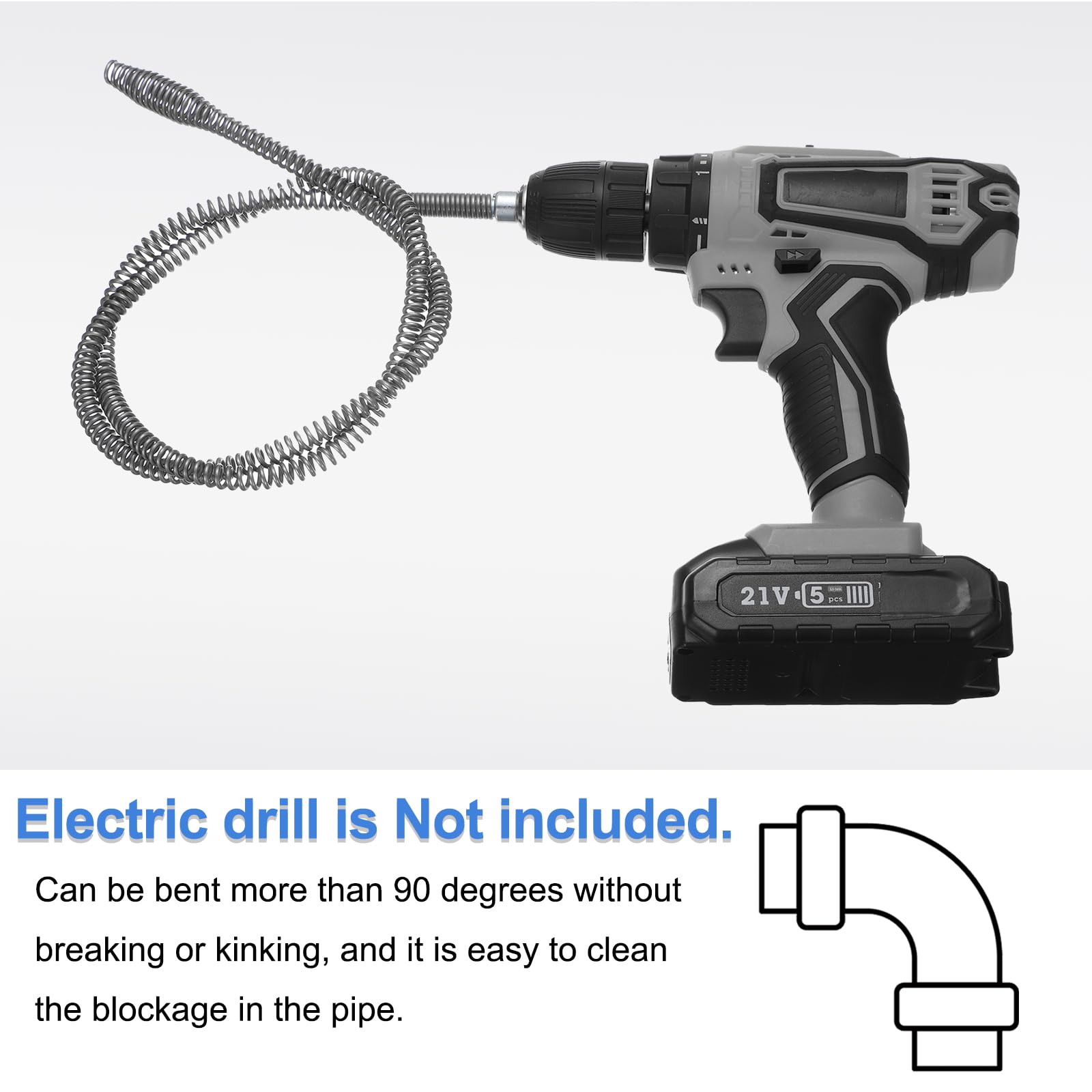 QUARKZMAN Desatascador Manual De Tuberías 2/5" (10mm) Diámetro 49ft Herramienta Flexible Para Limpiar Desagües Con Conector Para Taladro Resorte Para Eliminar Obstrucciones De Cabello