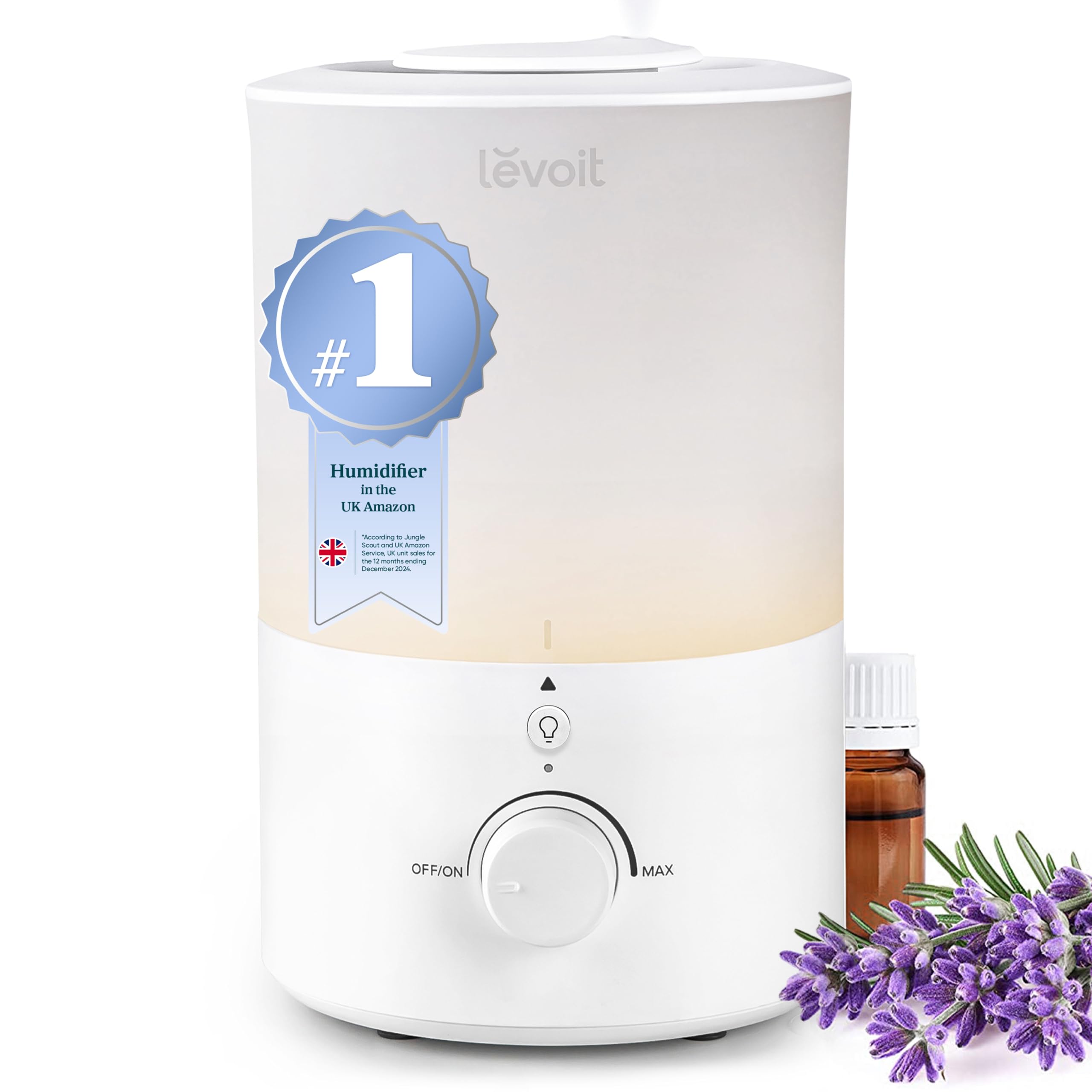 Levoit Humidifier for Bedroom, Easy Top Fill, 3L Tank for Large Rooms, Gentle Night Light, Rapid Ultrasonic Cool Mist, Essential Oil Diffuser, Ideal for Home, Nursery, Plants