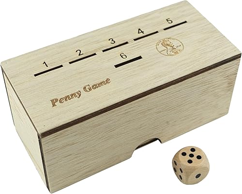 Penny Game - Juegos de dados para familias con centavos para 2-6 jugadores, caja de madera de juego de centavos