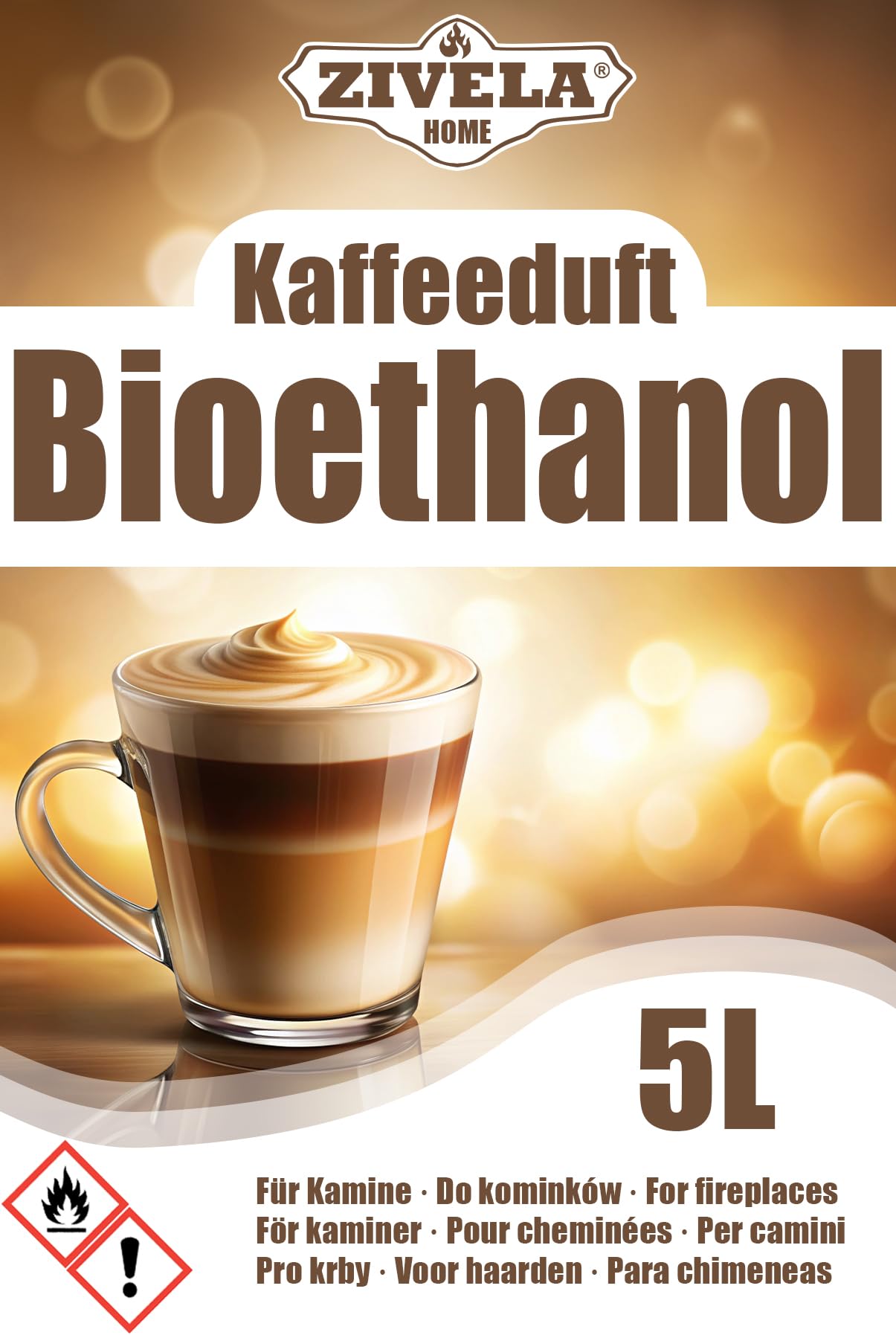 Bioetanol 96,6% 10L | Bio Alcohol Café Aroma 96,6% 2 x 5L | Bioetanol para chimenea, chimenea de mesa, chimenea de bioetanol | Bioetanol Café Aroma | Combustión limpia, sin humo, llama viva y estable