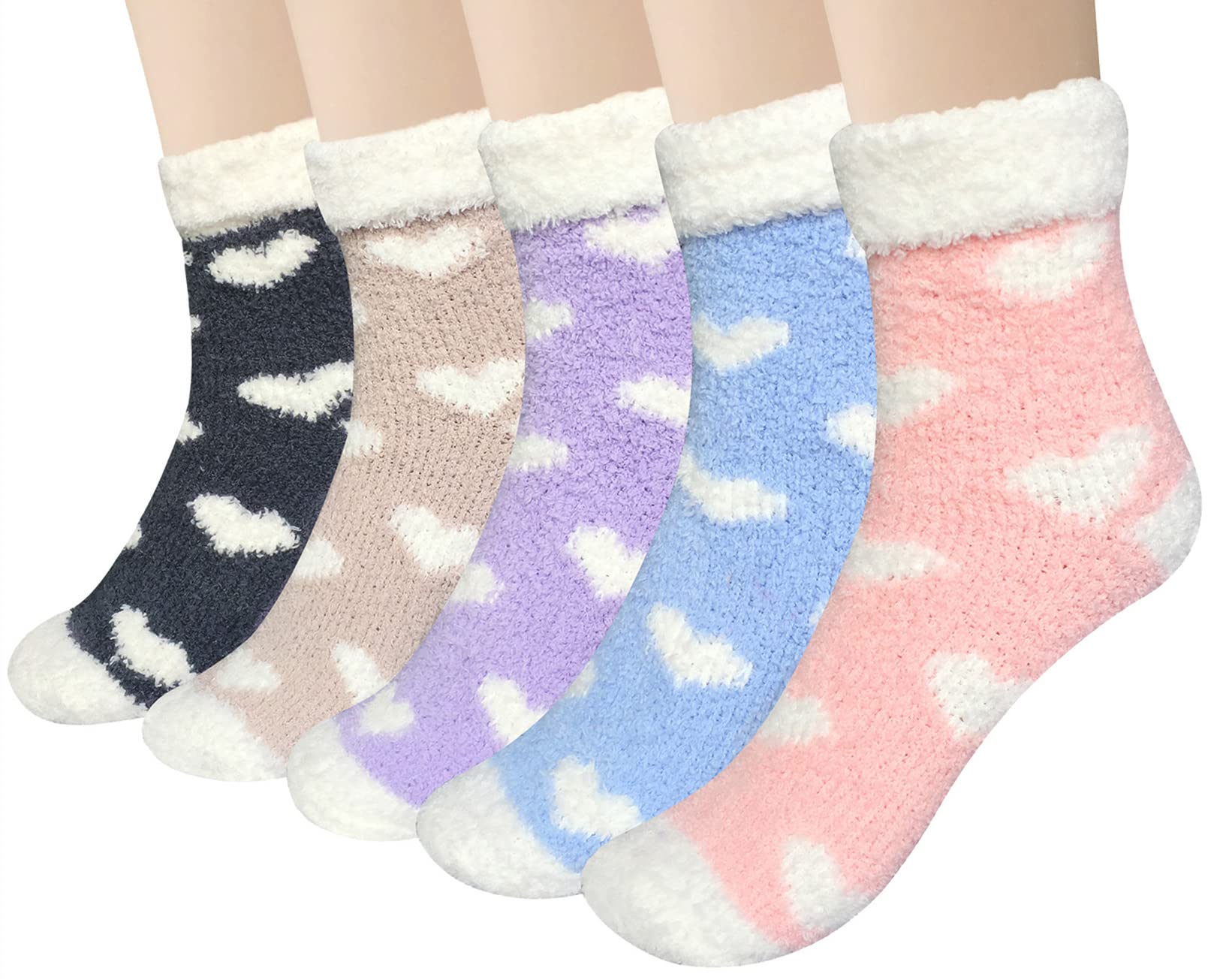 5 Pairs Womens Fuzzy Socks Winter Warm Cozy Fluffy Super Soft Slipper Socks