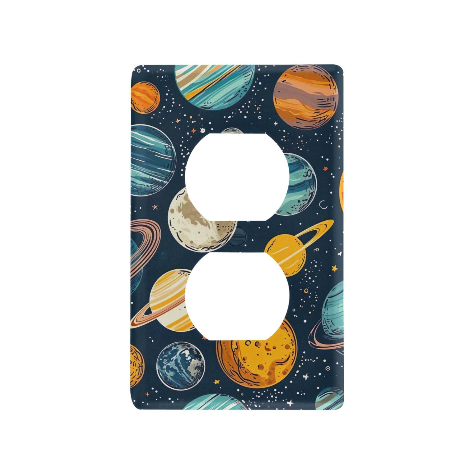 xigua Duplex Outlets Wallplate Cartoon Planets Switch Wall Plate Cover,Decorative Outlet Cover Switch Cover for Home Office Bedroom 4.53