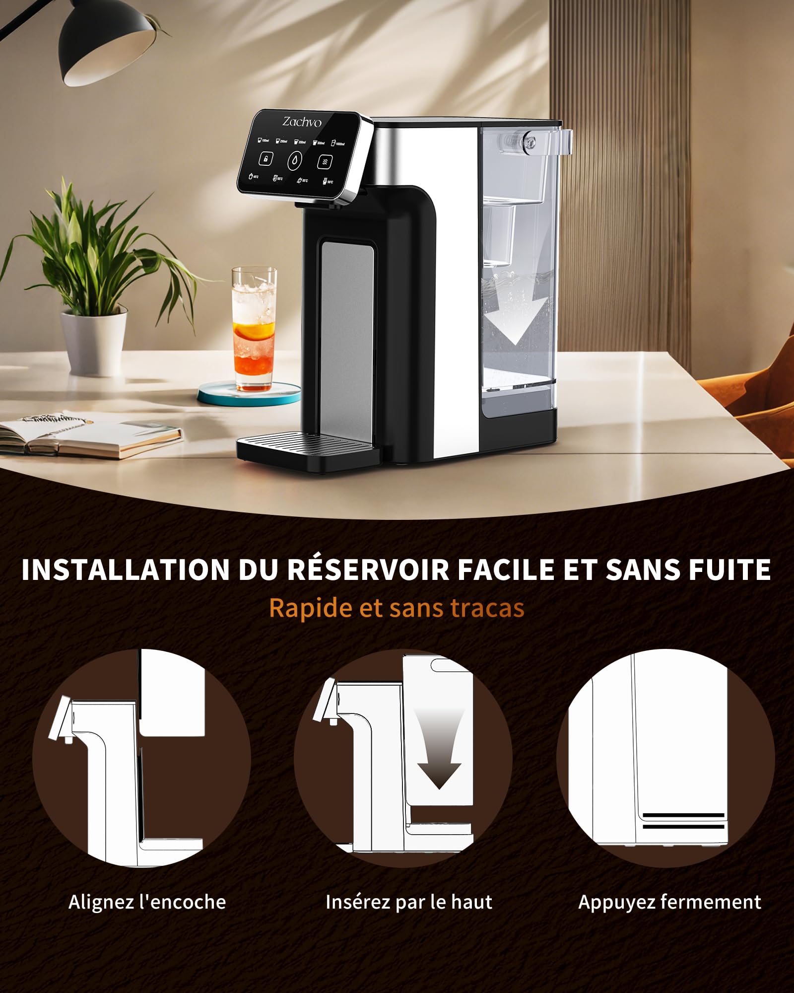 Distributeur d'eau chaude KEI906 (sans filtre) – 2600 W d'eau chaude en quelques secondes, 4 niveaux de température et 5 quantités d'eau, réservoir de 3 l, compact pour cuisine et bureau