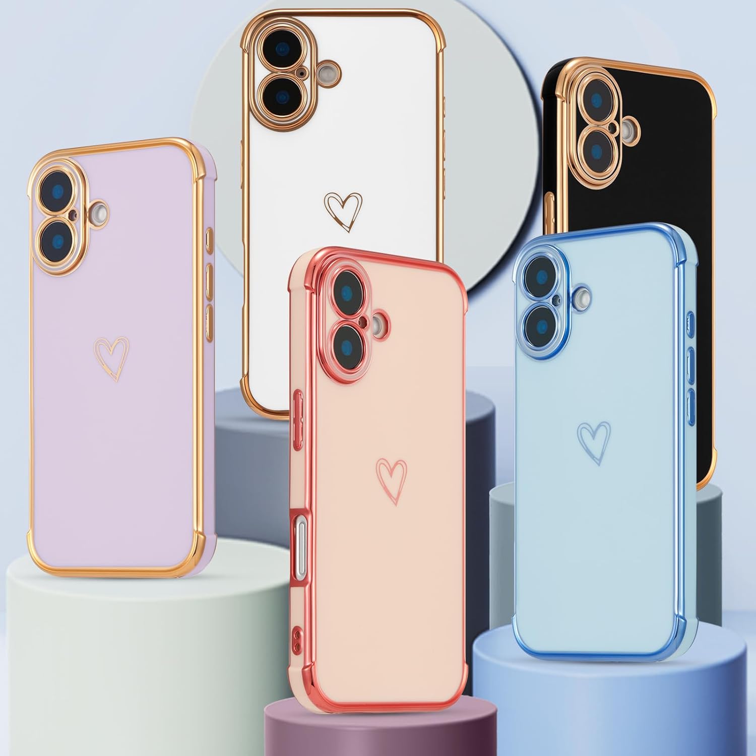 ZTOFERA Designed for iPhone 16 Plus Case 6.7 inch,Cute Plating Edge Love Hearts Pattern with Camera Lens Protection Phone Cover for Girls Women,Black - Image 5