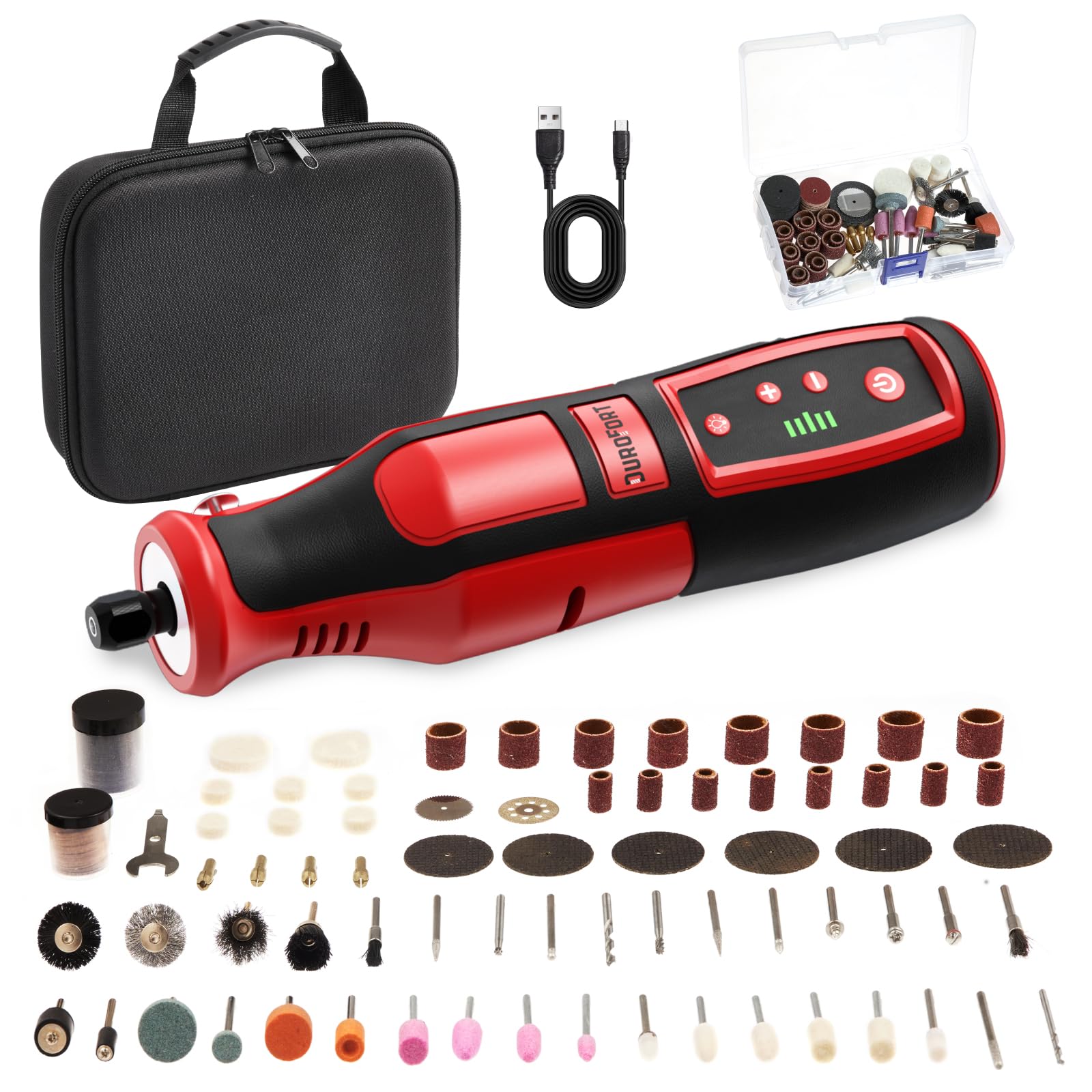DuroFort mini meuleuse sans fil 8 V, 146 accessoires, avec batterie au lithium 2000 mAh, meuleuse droite à 5 vitesses variables pour l'élimination de la rouille, le meulage, la coupe, le polissage