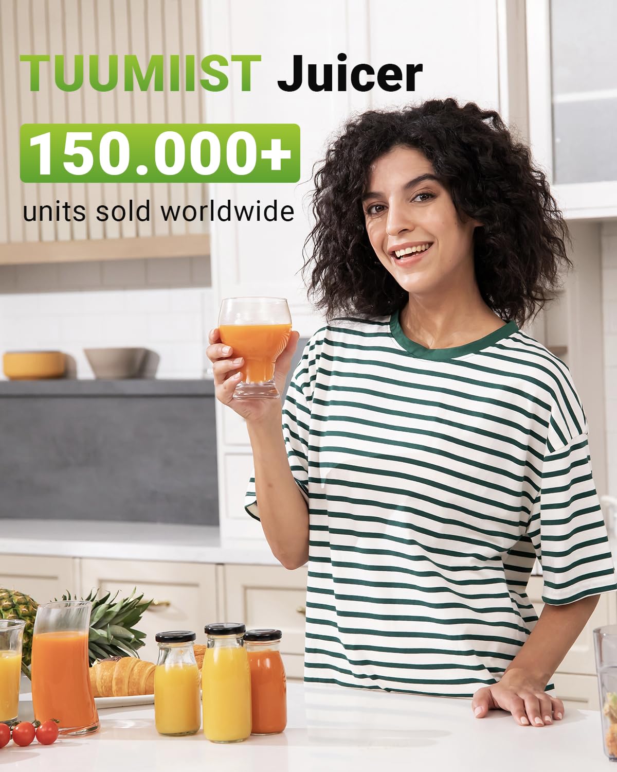 TUUMIIST Slow Juicer Entsafter mit Extra Großem Einfüllschacht 120mm, Saftpresse BPA-Frei Glanzschwarz