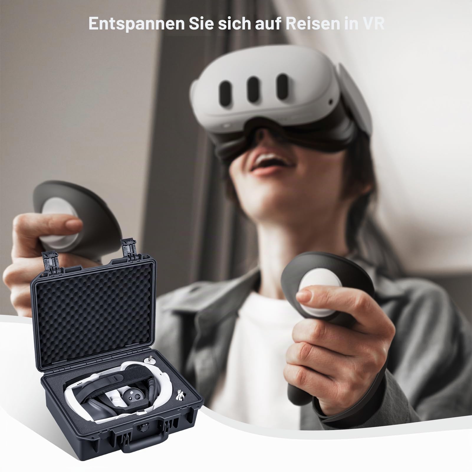 Lykus Titan OQ210 Wasserdicht Tasche Koffer für Quest 3S/Quest 3 und Kiwi Design K4 Kopfband mit Akku, besserer Schutz [NUR Koffer]