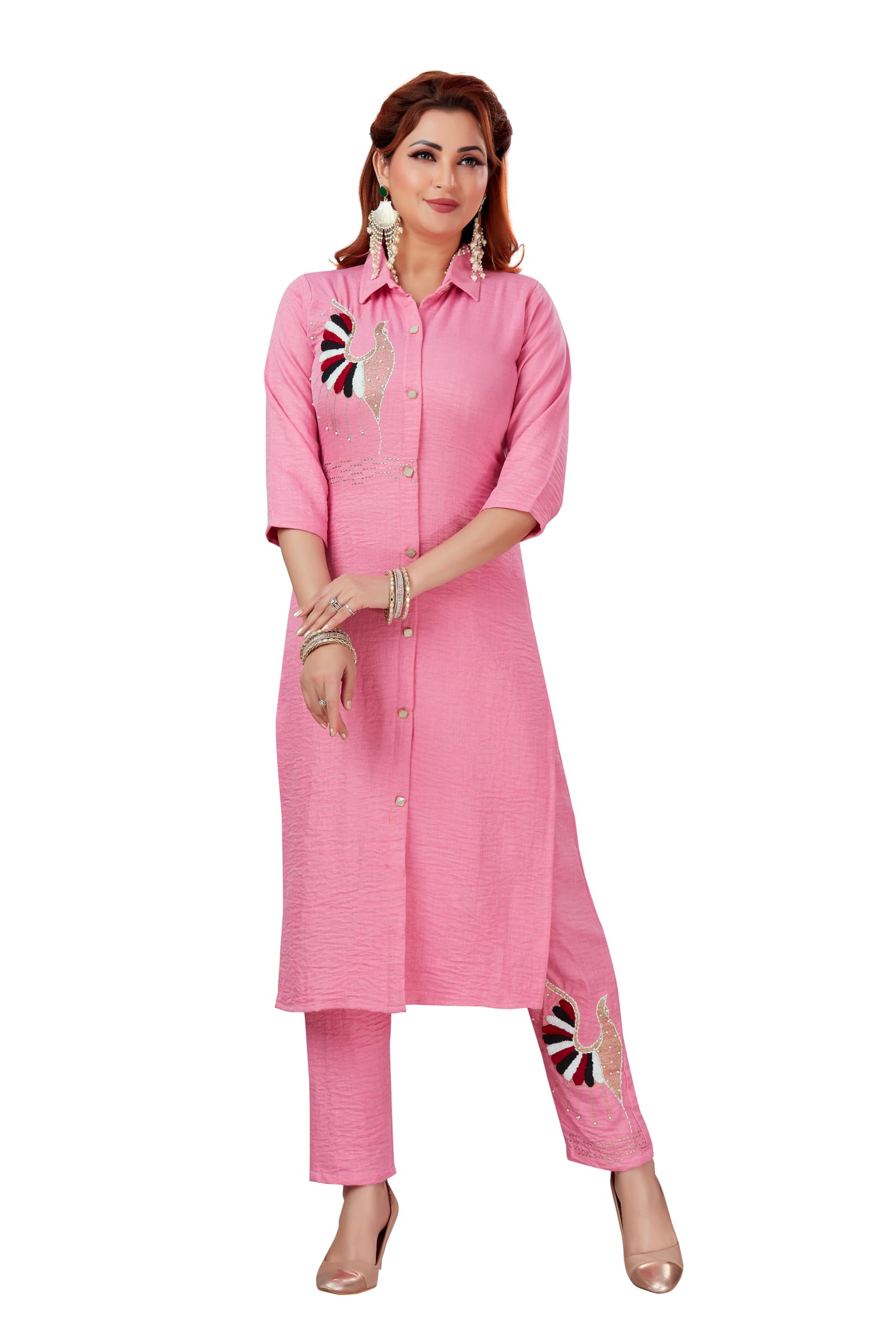 Darshi Creation Women Cotton Kurta Pant Set | Printed Straight Kurti with 3/4 Sleeves | Ethnic Suit for Women | Traditional, Office Kurta Set-image-28