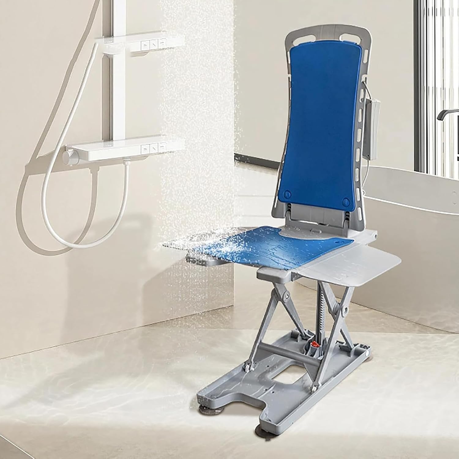 Lightweight Reclining Bathlift Bath Lift, Electric Chair Lift for Elderly with Strengthened X-Shaped Sliding Fixed Bracket and Suction Cups, 2.36-18.7in Lifting Height