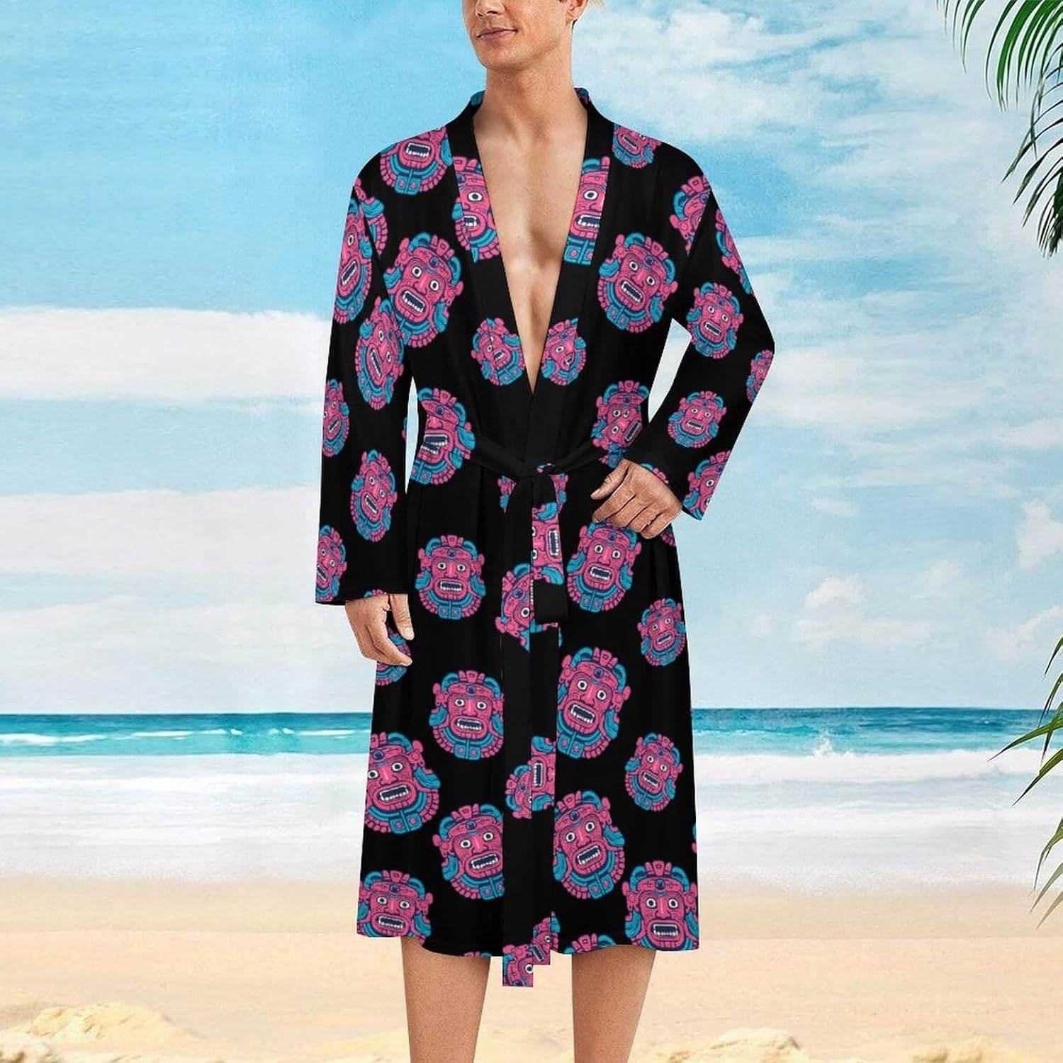 Minimalistic The Mayan Symbol Mens Robe Long Bathrobe for Women Bath Robes Lightweight Soft Printed Sleepwear