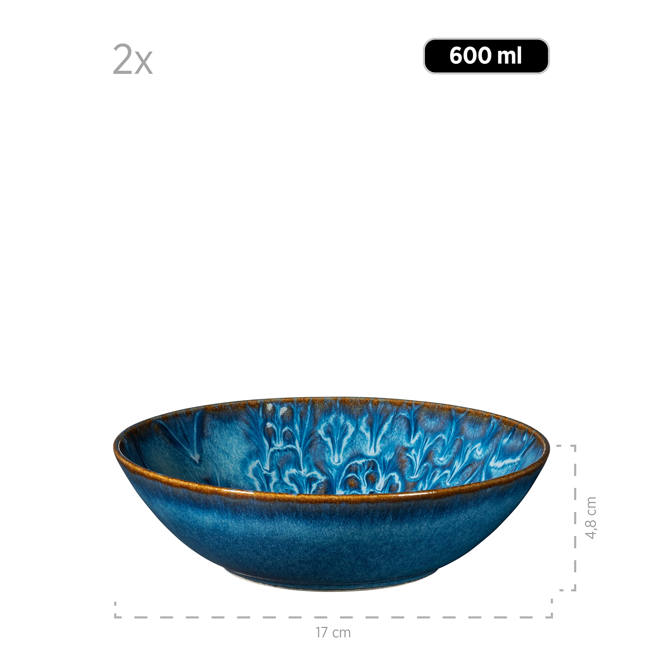 MÄSER 934063 - Set di stoviglie vintage moderno per 2 persone, design moresco, 8 pezzi, con piatti e ciotole, in ceramica di alta qualità, colore: Blu
