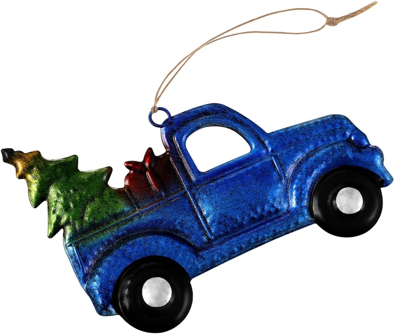 SAFIGLE Blue Iron Christmas Car Ornament Hanging Decoration for Tree Door Porch Random Orientation Vintage Car Pendant for Holiday Party Winter Celebration