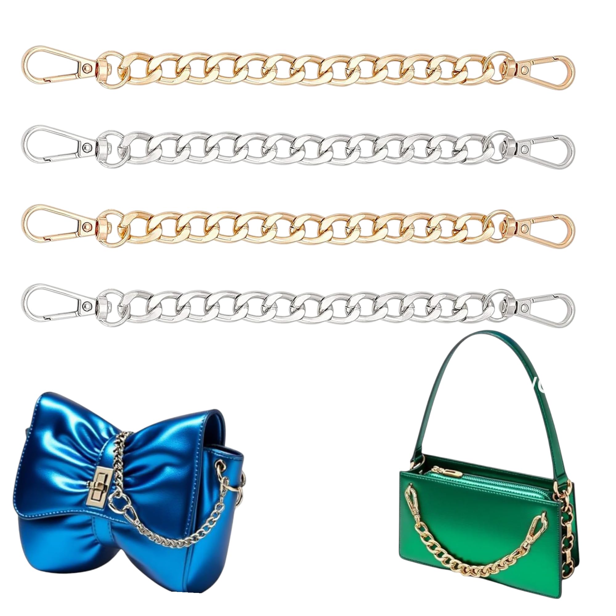 Trending Metal Chain Strap Short Size Golden and Silver for All Fashionable Handbags Sling Short Shoulder Evening Bags Charm and Extender Length is 7.8 Inches.-image-37