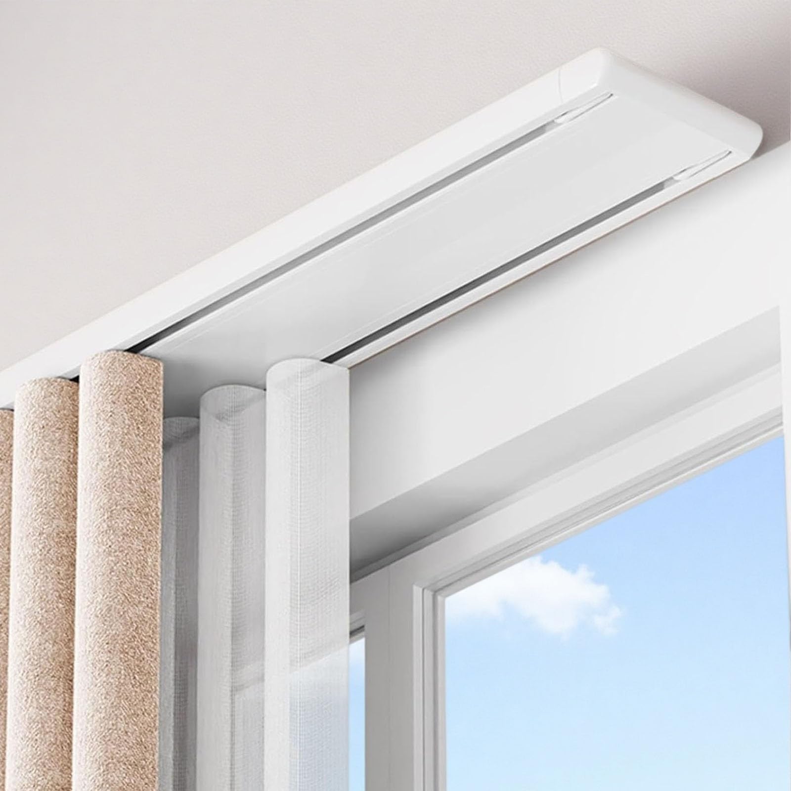 Double Row Ceiling Curtains Track Cuttable Double Row Ceiling Curtain Track Set Modern Black White Grey Aluminum Track Rail for Sheer and Blackout Curtains Hardware Track(White,5.5m(18ft))