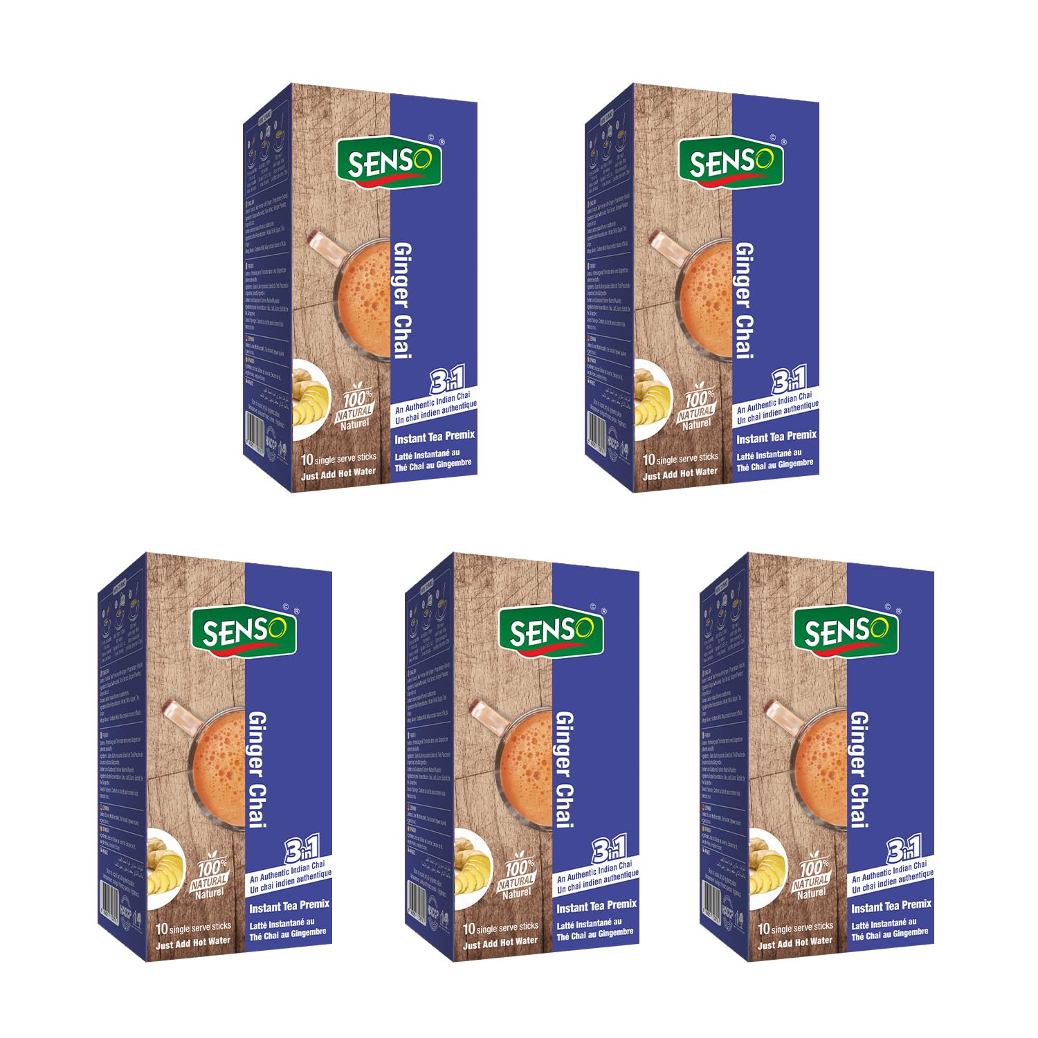 Senso Ginger Tea Premix (Pack of 5) | (10 Sachets) 10 x 14g =140g | Ginger Masala Tea Powder | Ginger Masala Chai | Premix Ready Mix Tea | Assam Tea | Desi Chai | Flavoured Tea | Tea Mix Instant Sachets - Ginger masala tea premix