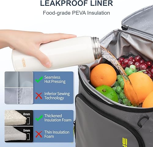 Miniatura 10 de Mochila térmica aislada a prueba de fugas de 3045 latas, 2 compartimentos aislados, bolsa térmica, portátil, ligera, para playa, viajes, camping,