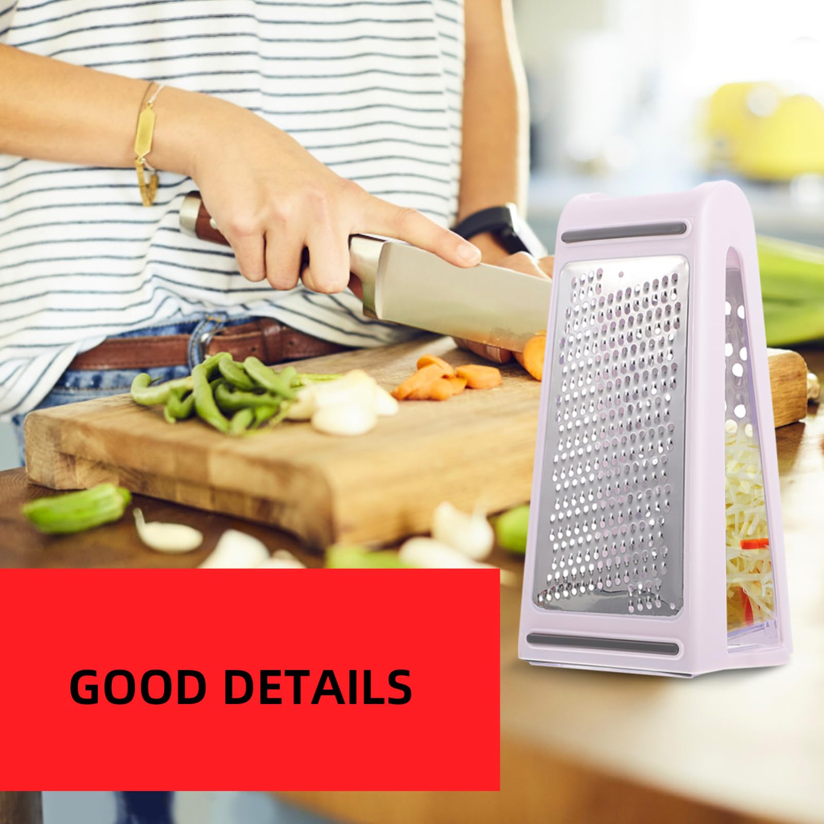 COLLBATH Stainless Steel Grater for Vegetables 2-sided Slicer Potato Carrot Cucumber Quick Easy Cleaning