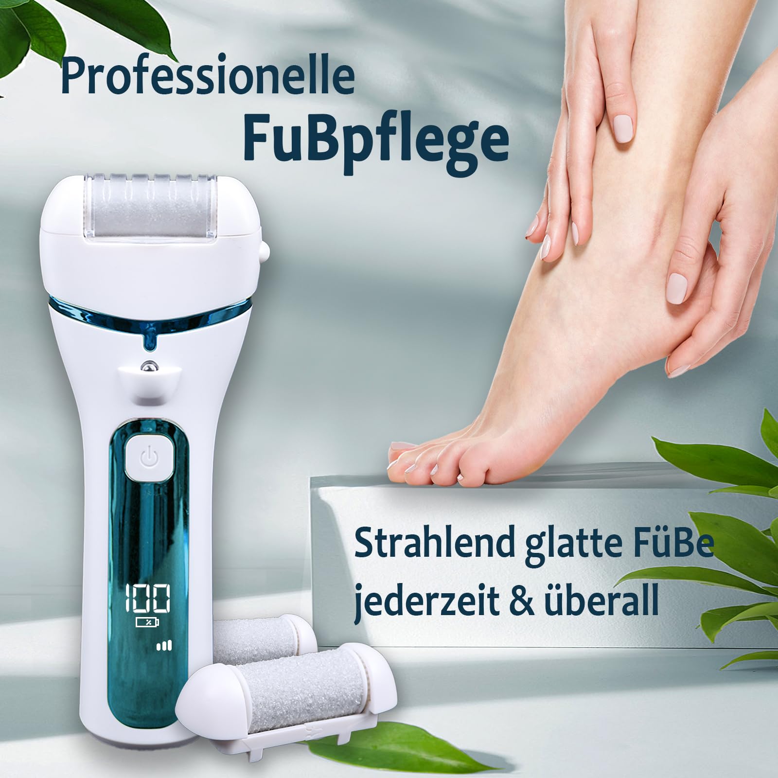 Rapeuse Pieds Electrique avec 3 Rouleaux, 16 en 1 Kit de Pédicure Professionnel Anti-callosités,3 Vitesses Râpe à Pieds Étanche Portable,1200mAH Rechargeable (Bleu)