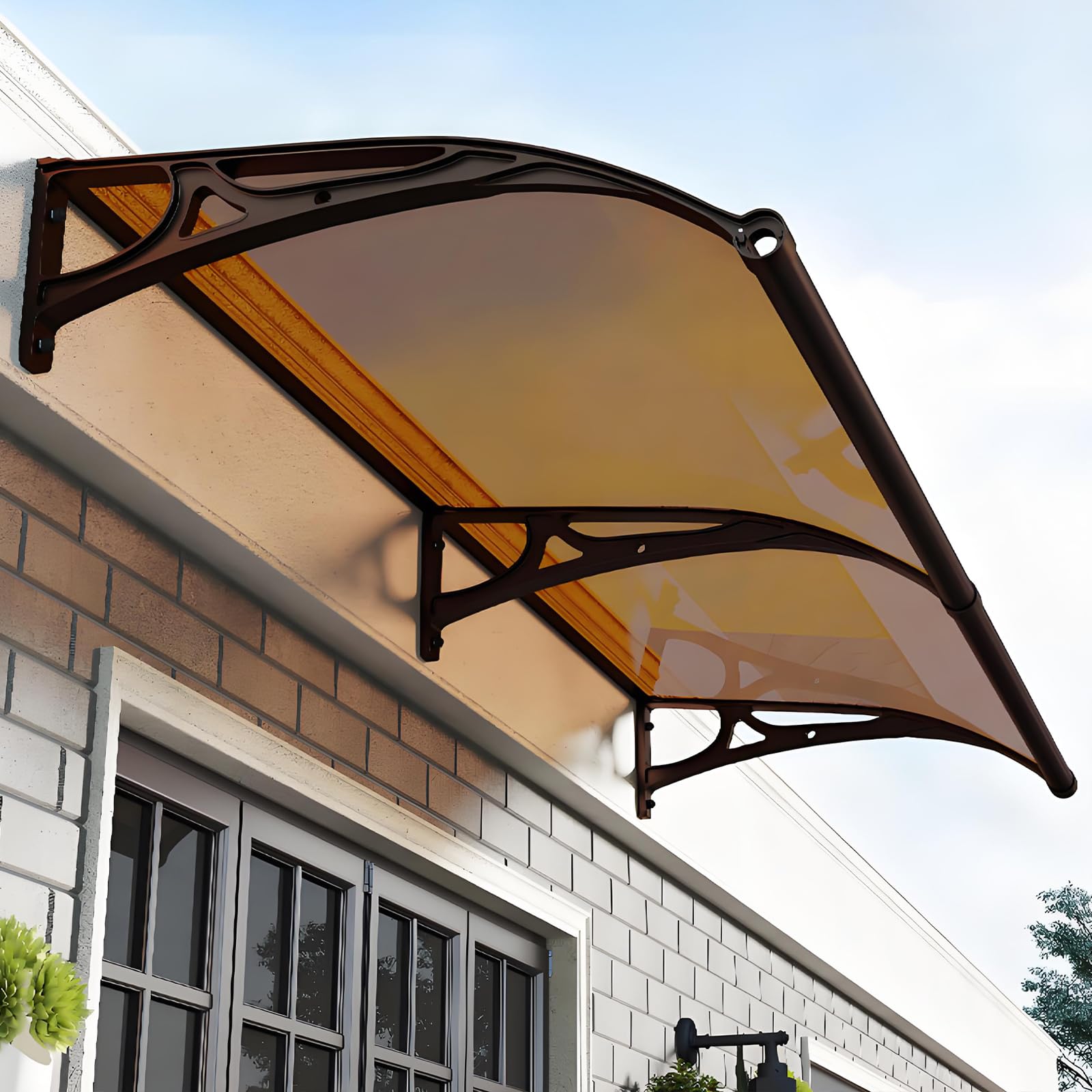 Vordertürvordach aus Aluminiumlegierung, Fenstermarkise mit Polycarbonat, Rundbogen, doppelseitiger Abfluss für Balkon, Traufen, Garten, Regen- und Schneeschutz, große Spüleüberdachung Garden