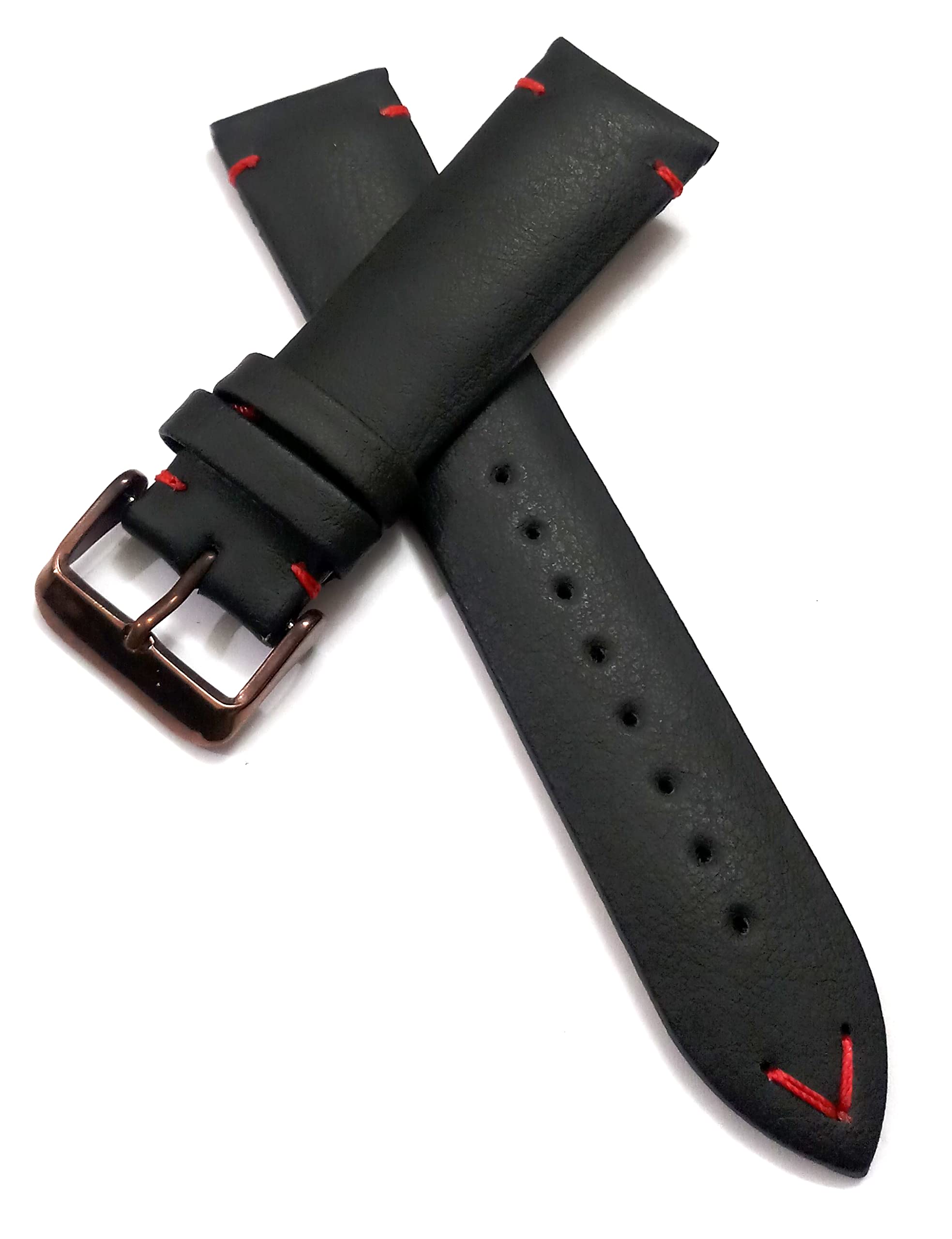 Ewatchaccessories 22mmm Genuine Leather Black With Red Stich Watch Band Strap for Men and Women | Comfortable and Durable Material | Dark Brown Buckle (B09ZB3WM6H) Amazon Price History, Amazon Price Tracker