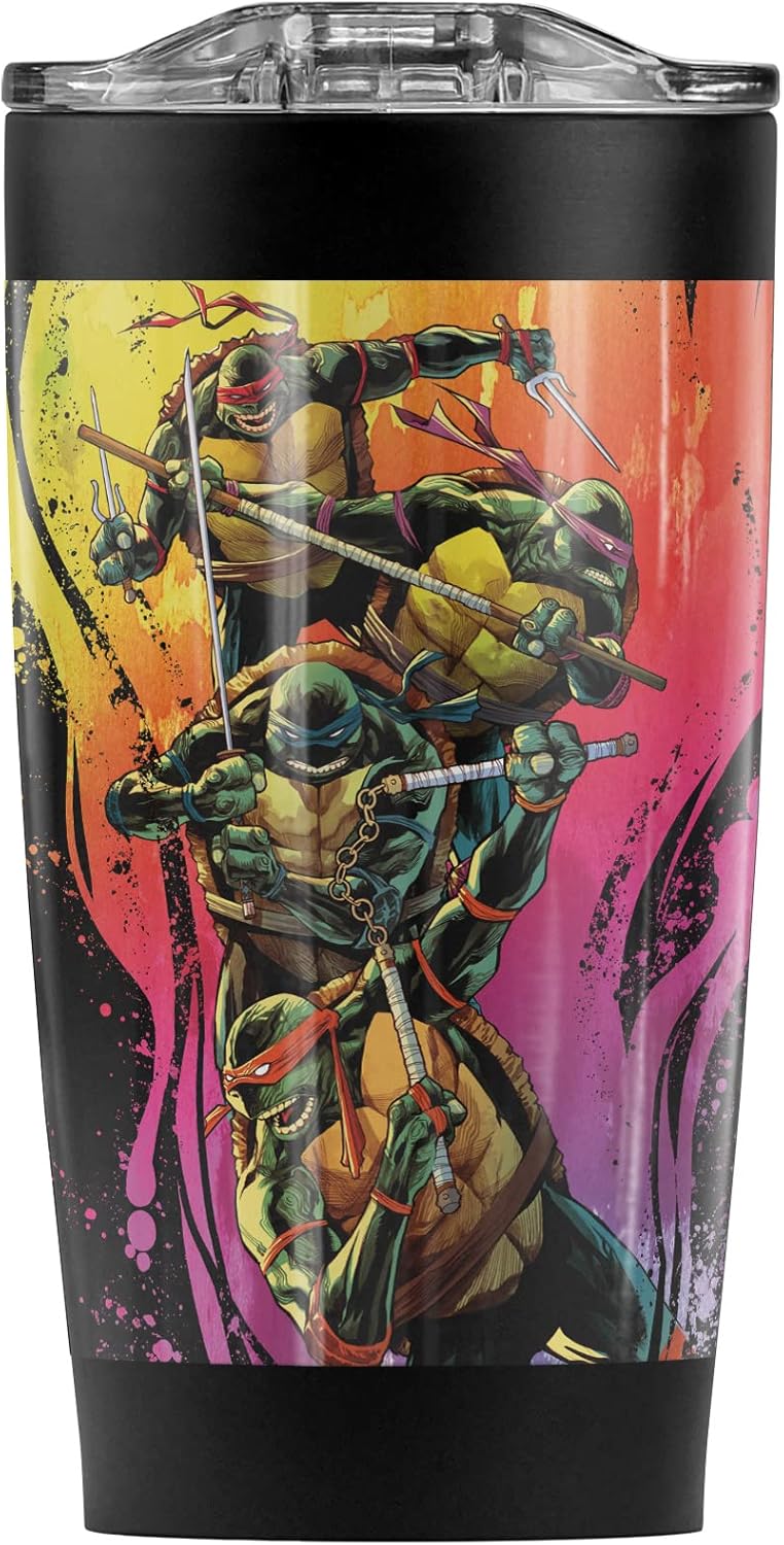 Teenage Mutant Ninja Turtles TMNT OFFICIAL Gradient Group Splash 30 oz Travel Tumbler, Stainless Steel, Vacuum Insulated with Leak Resistant Slide-Lock Lid