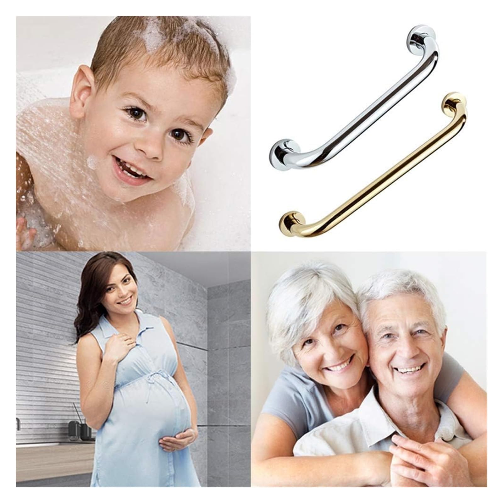 Maniglione di Sostegno, corrimano per disabili, ausilio per Il Bagno Antico in Ottone e Acciaio, Maniglia di Sicurezza per disabili per docce, vasche da Bagno e WC (Argento, 40 cm/