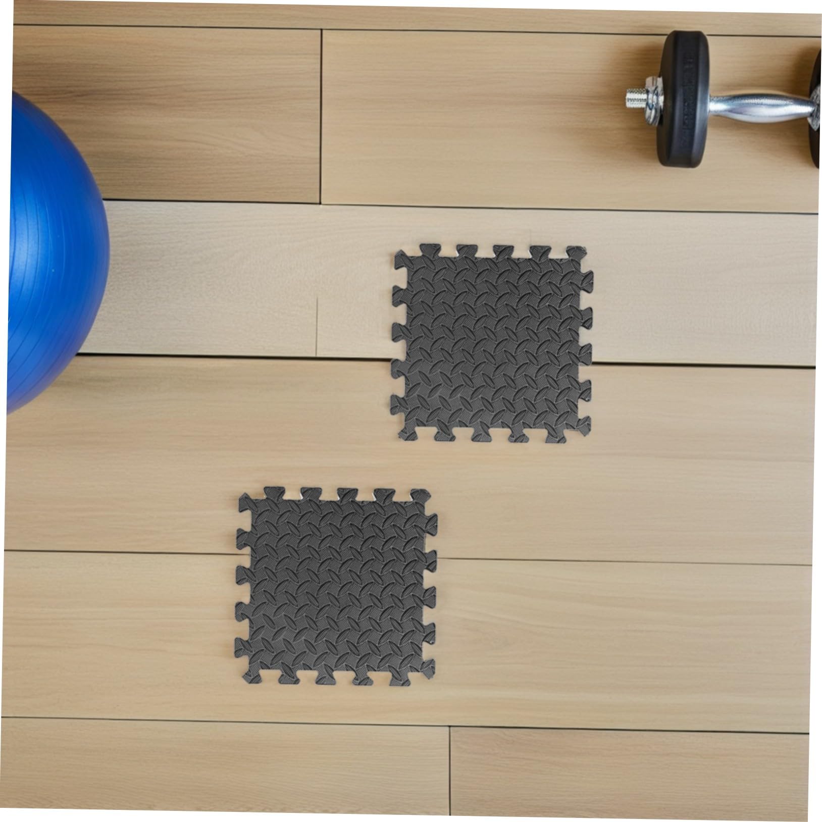 Lot de 16 Dalles de Sol Puzzle en Mousse Eva Antidérapante Gris Motif Feuilles 30x30 Cm pour Salle de Sport à Domicile, Tapis Gym Amortissant et Protection Sol Bordures,