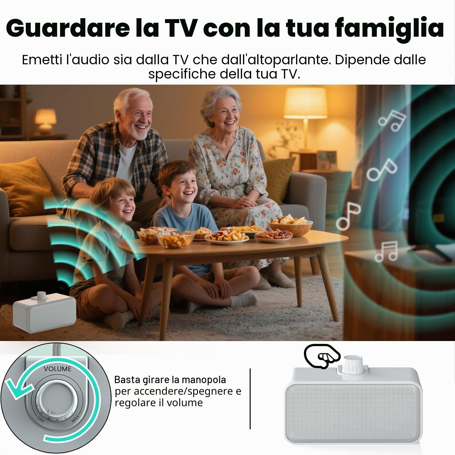 ANSTEN Altoparlanti per TV, Plug and Play, Clear Voice Amplificatore TV con Cavo Lungo 5m per Anziani e non Uditivi, Nessun Ritardo Audio