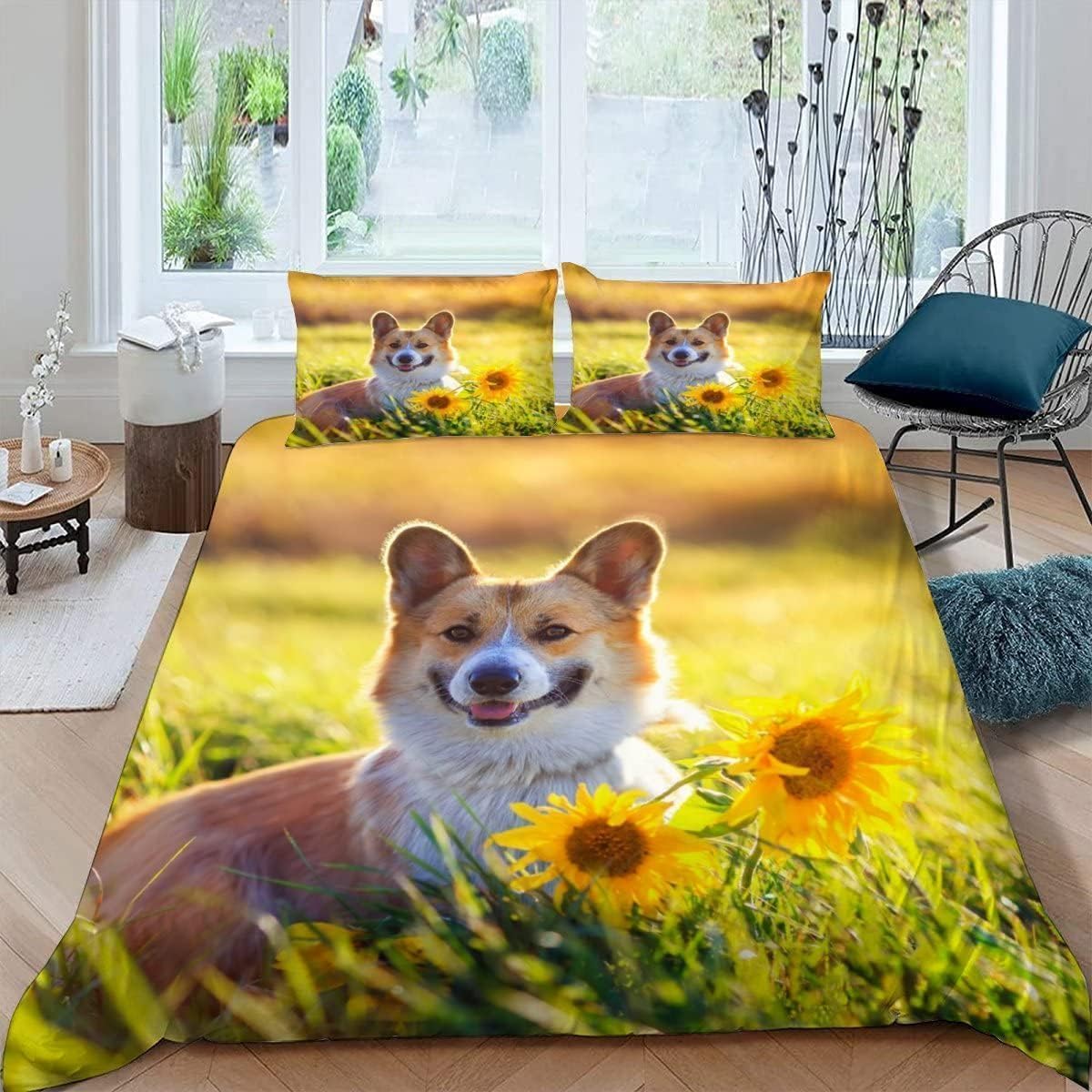 Poszwa na kołdrę 240x260 Corgis Miękka mikrofibra Łóżko 2-osobowe drukowane 3D Śliczne zwierzęta i zwierzęta Poszwy na kołdrę z 2 poszewkami na poduszki i zamkiem błyskawicznym h.2292