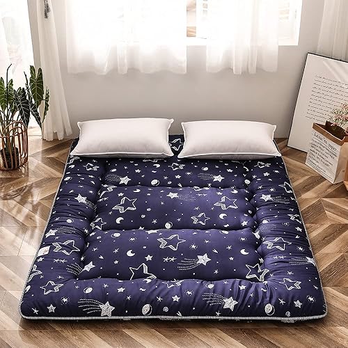 Miniatura 5 de MAXYOYO - Colchón futón estrella azul marino, colchón de piso japonés, tatami, cama plegable, portátil, para acampar, almohadilla para dormir para