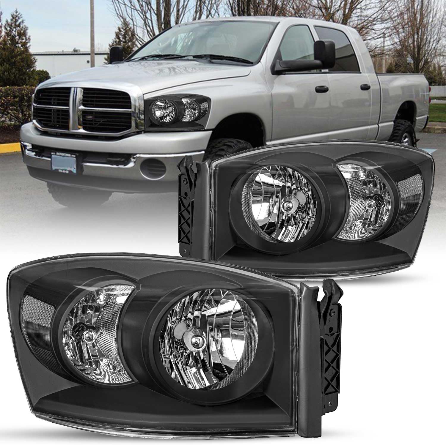 SOCKIR Headlight Assembly Fits for 06 07 08 Dodge Ram 1500/07 08 09 Ram 2500 3500 Pickup Passenger and Driver Side High/Low Beam Bulbs Included