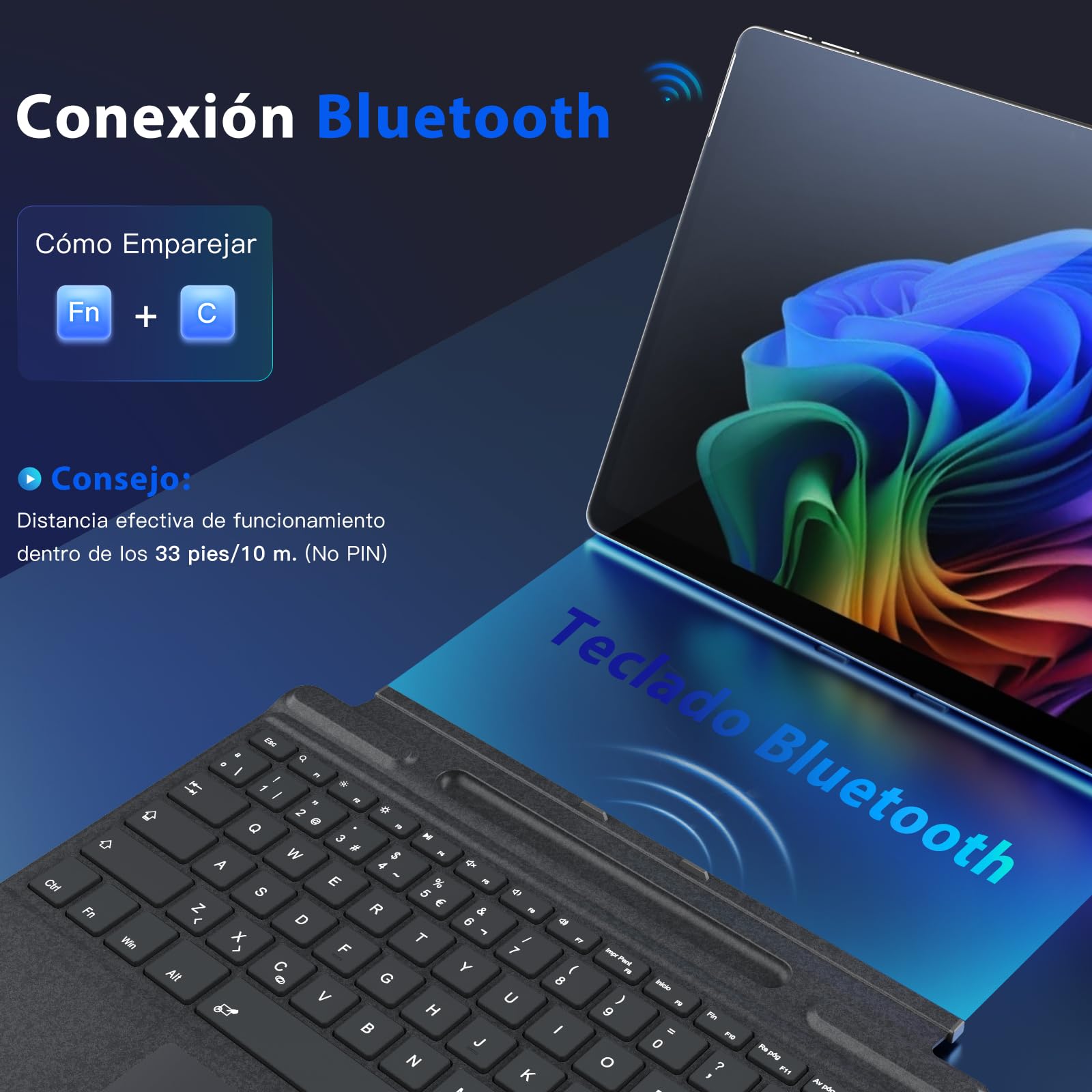MoKo Teclado Español con Portalápices (No Carga) Solo para Microsoft Surface Pro 12 (13" 2026)/ 11/10/ 9/8/ X, Solo para conexión Bluetooth, QWERTY Teclado Type Cover Inalámbrico Delgado, Gris