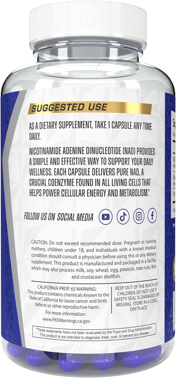 Alpha Supps NAD+ Resveratrol - NMN & NMNH Supplement Alternative - Advanced NAD Plus Antioxidant Formula - Supports Cellular Vitality, Healthy Aging, Energy & Longevity - Ideal for Men & Women