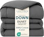 Lane Linen Goose Down Alternative Comforter Queen Size – Hypoallergenic Synthetic Down Duvet Insert, Ultra Soft 100% Cotton, Medium Warmth for All Seasons with Corner Tabs – Dark Blue