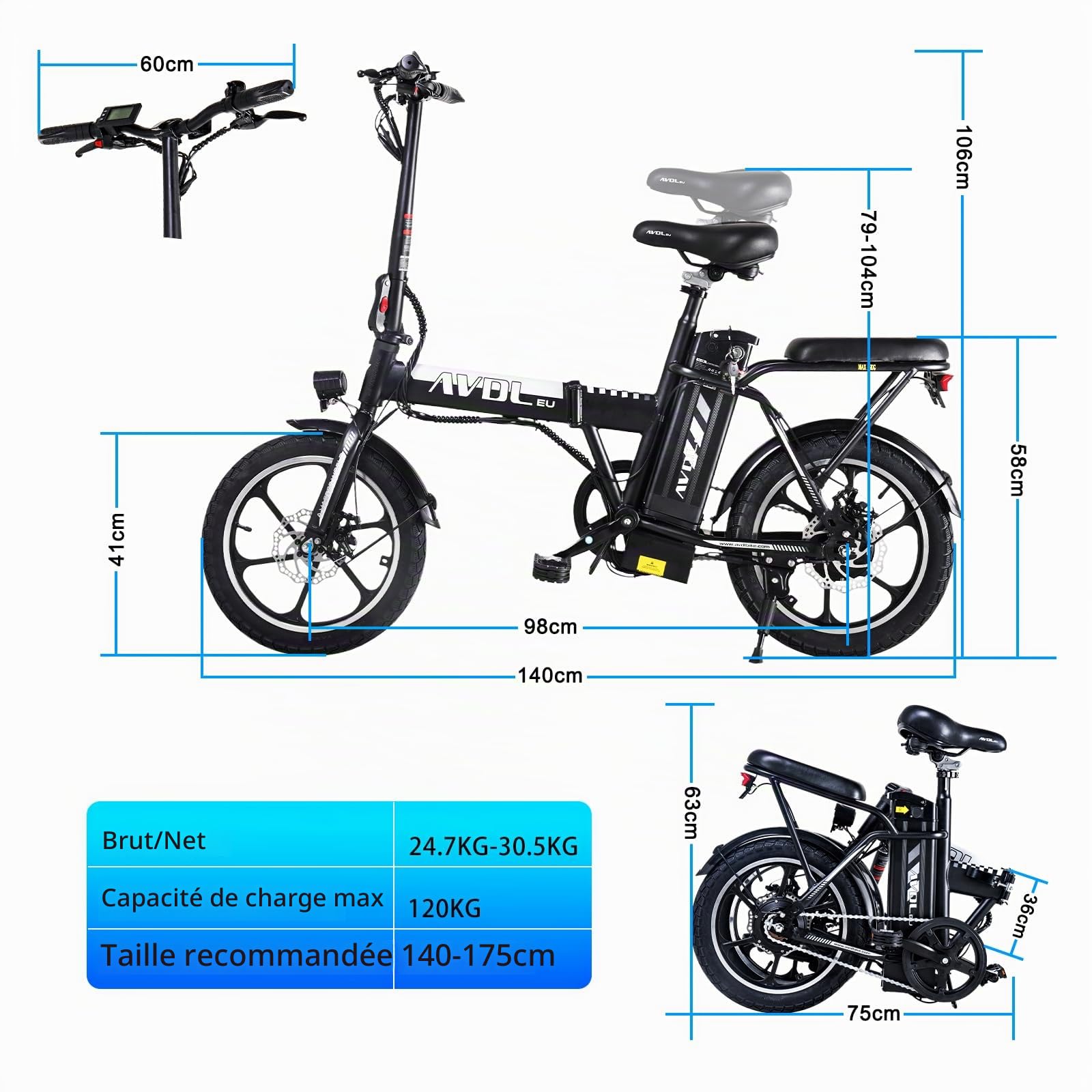 Vélo Électrique Adulte 16", Batterie Amovible 36V 12,8Ah, Autonomie 35 km, Assistance au Pédalage, Bicyclette Pliante pour Déplacements Urbains, Double Freinage, Modèle Mixte E-Bike，Max 120 kg