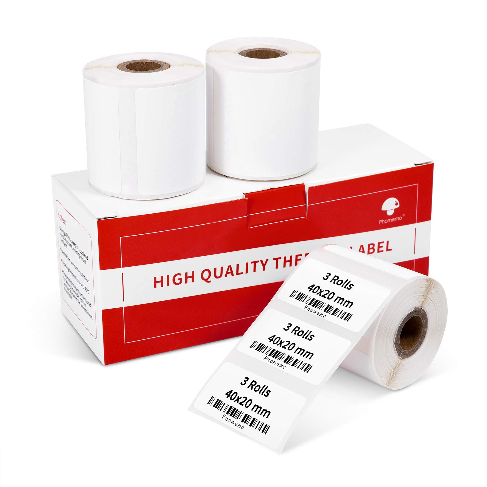 Phomemo Labels- 3 Rolls M110 Label Thermal Paper for M110/M220/M221/M120/M200, 1.57'' x 0.79'' (40x20mm)- Multipurpose Square Self-Adhesive Label, 320