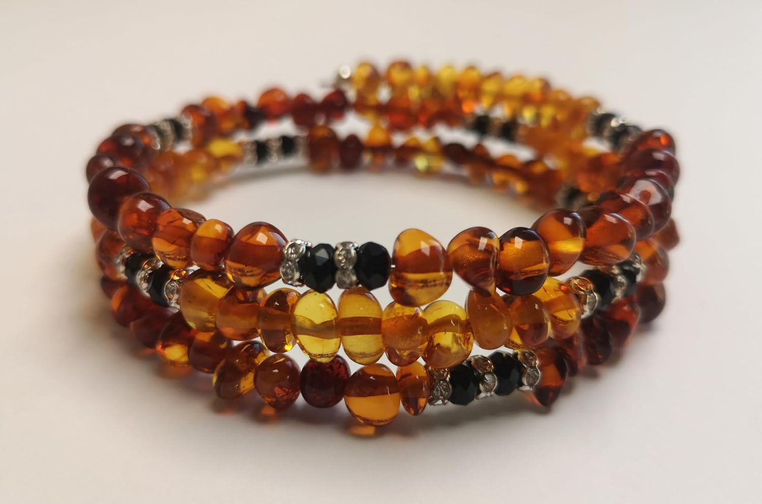 Baltic Amber Bracelet for Adult, Handmade Clean Polished Amber Jewelry- Wire Snake, up to 7.5” wrist size