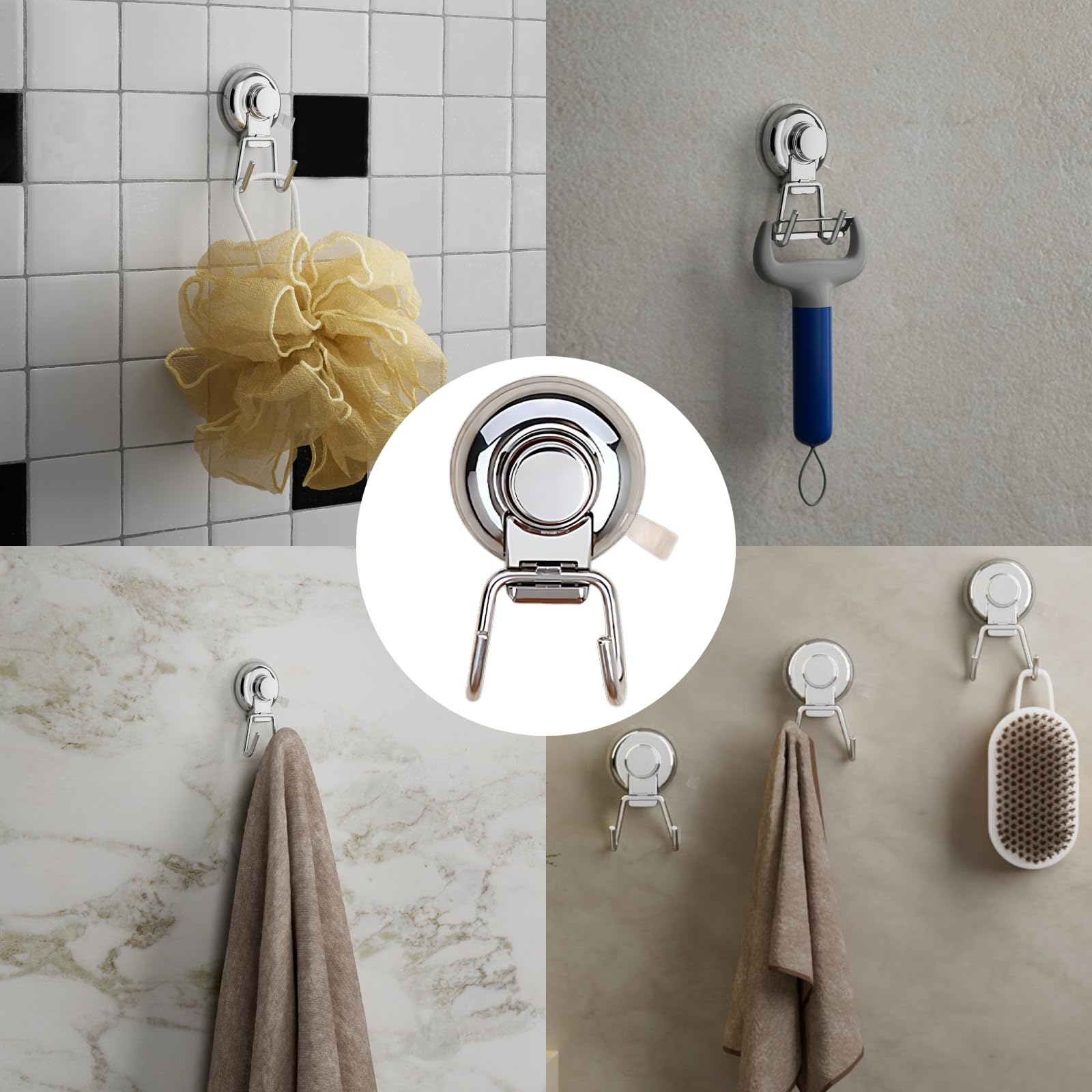 Boxonly Powerful Vacuum Suction Cup Hooks - Heavy Duty Stainless Steel Double Hooks for Shower (2 Pack), Chrome, 2Pcs - Image 2