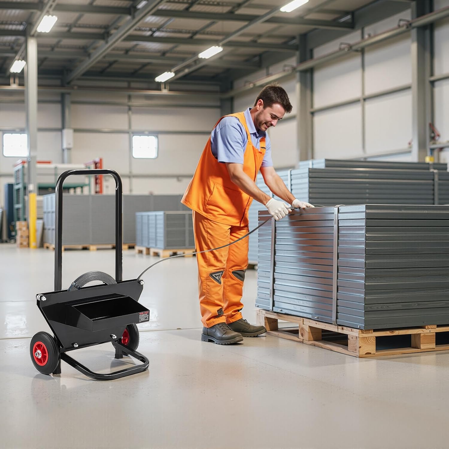 VEVOR Banding Strapping Cart, Fit for Steel Strapping Coils with 23.6 inches Core Outer Size, Heavy Duty Strapping Dispenser with Rubber Wheels, Suitable for Factory, Warehouse, Loading Area