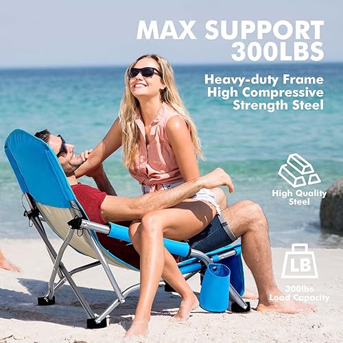 Miniatura 4 de AKSOUL Silla de playa plegable para adultos sillas de respaldo bajoalto con bolsa de transporte - Silla de asiento extra ancha con cómoda almohada y