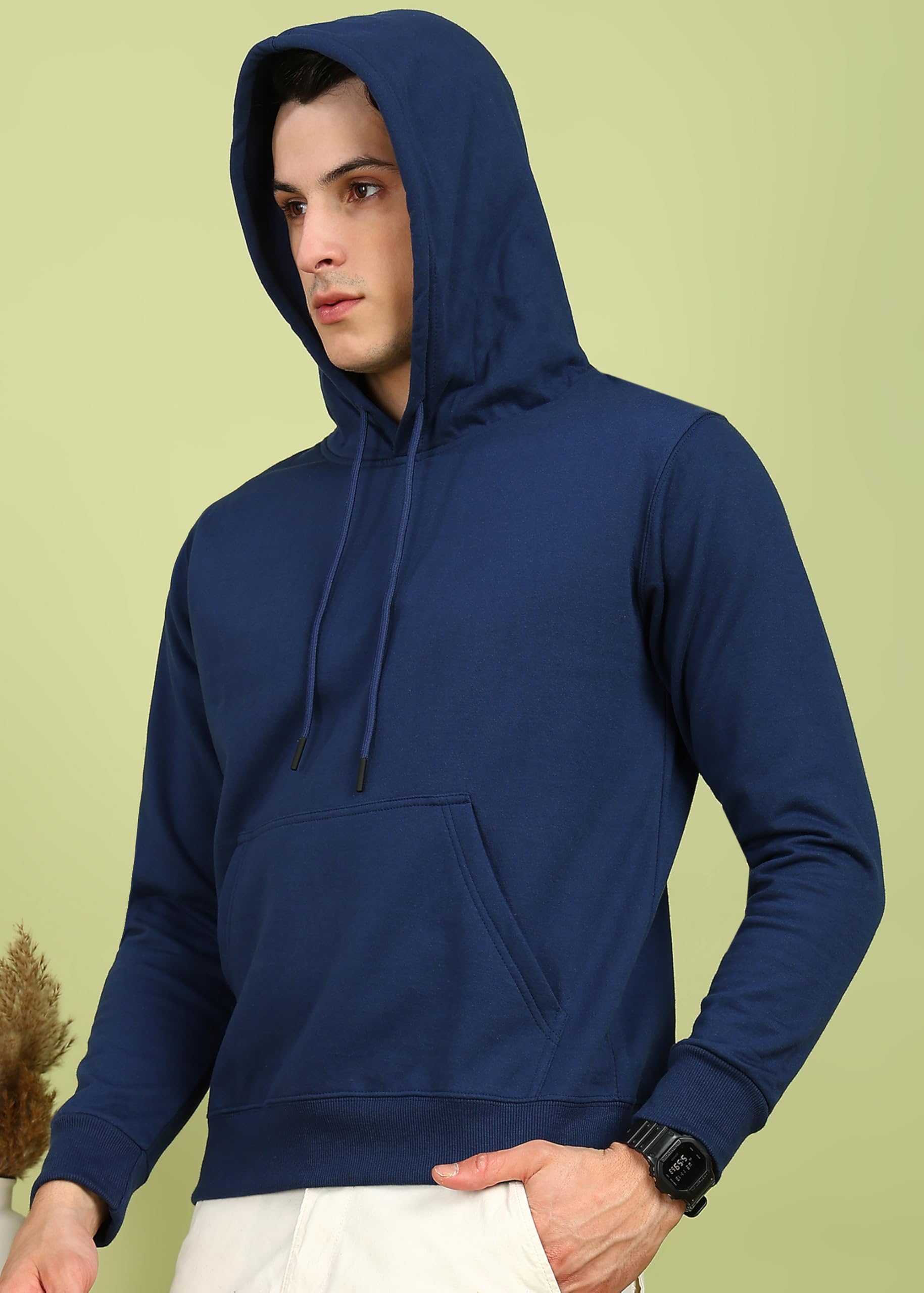 Alan Jones Clothing Men’s Solid Hooded Sweatshirt | Drawstring Hood, Kangaroo Pocket, Ribbed Hem | Regular Fit | Sizes S–5XL | Multiple Colors (Cobalt Blue_M) 2