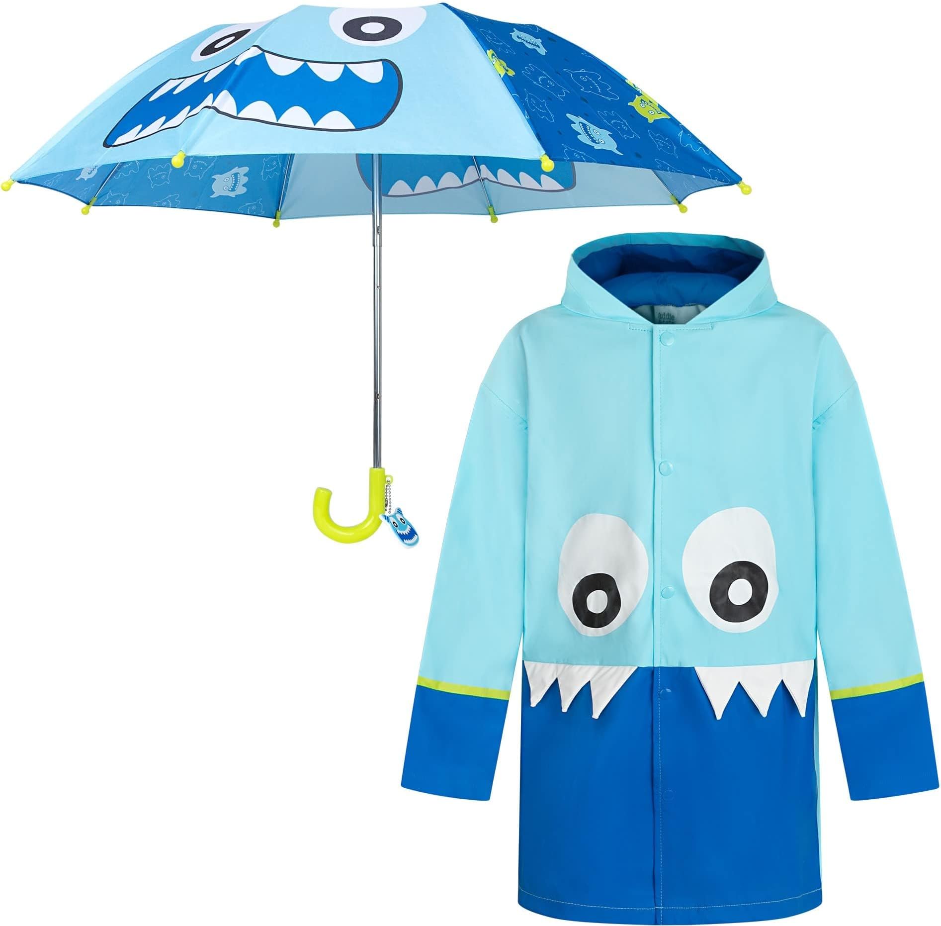 addie & tate Kids Umbrella for Girls and Boys & Rain Coats Set -Toddler Umbrellas Kids Raincoat Boys Girls Jacket
